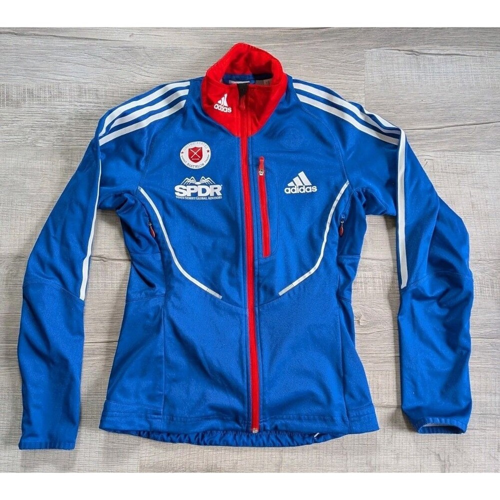 USA Biathalon Adidas Warm Up Jacket w/ Sponsors Women's Sz Small SPDR Ski